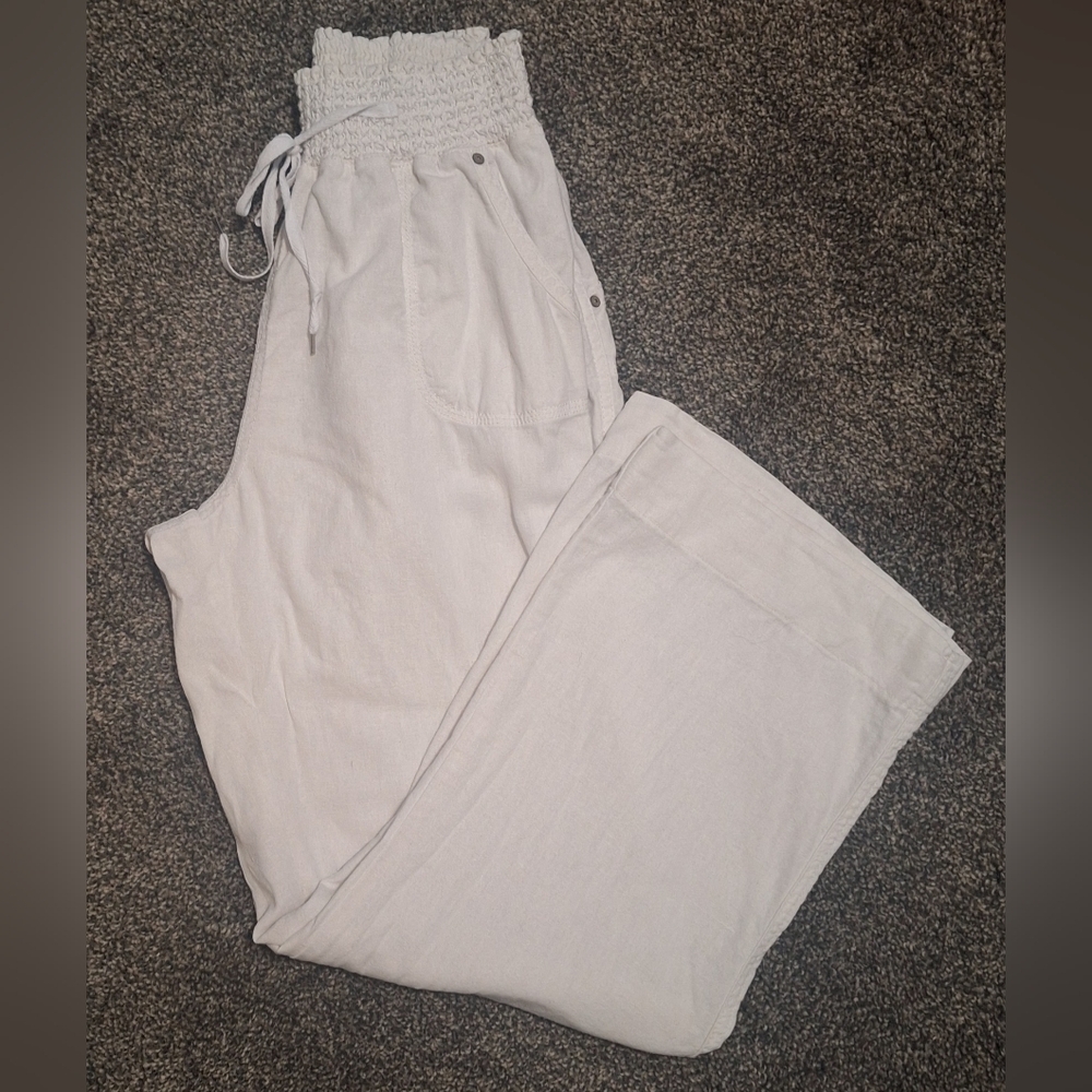 Women's White Smocked Waist Pants